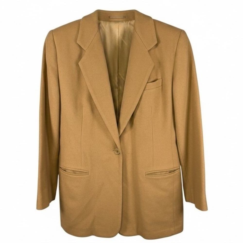 Lands End Womens Camel Wool Cashmere Blazer Jacket Tan 8 Petite Vintage